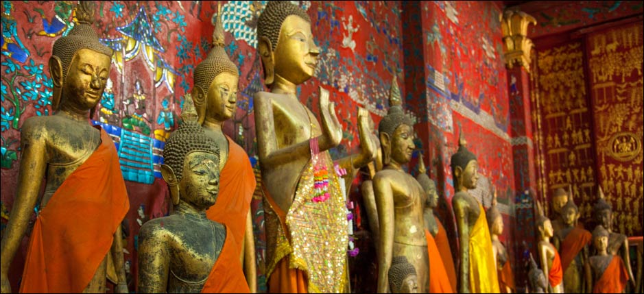 Buddha statues at Wat Xieng Thong Luang Prabang Laos